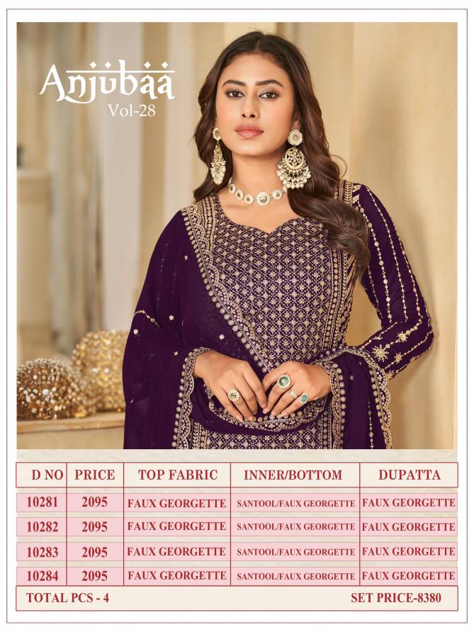 Anjubaa Vol 28 Faux Georgette Wedding Wear Sharara Suit Wholesale Price In Surat
